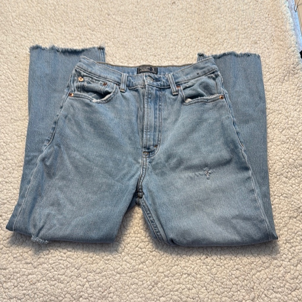 Abercrombie & Fitch Light Blue Ultra High Rise Straight Distressed Jeans